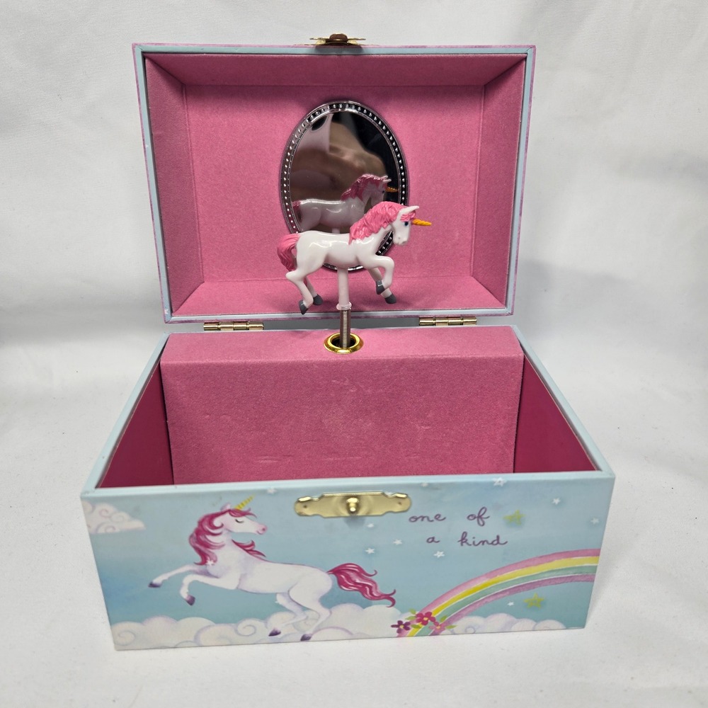 Jewelkeeper Musical Jewelry Box Girls Small Blue Unicorn Rainbow Wind Up Music